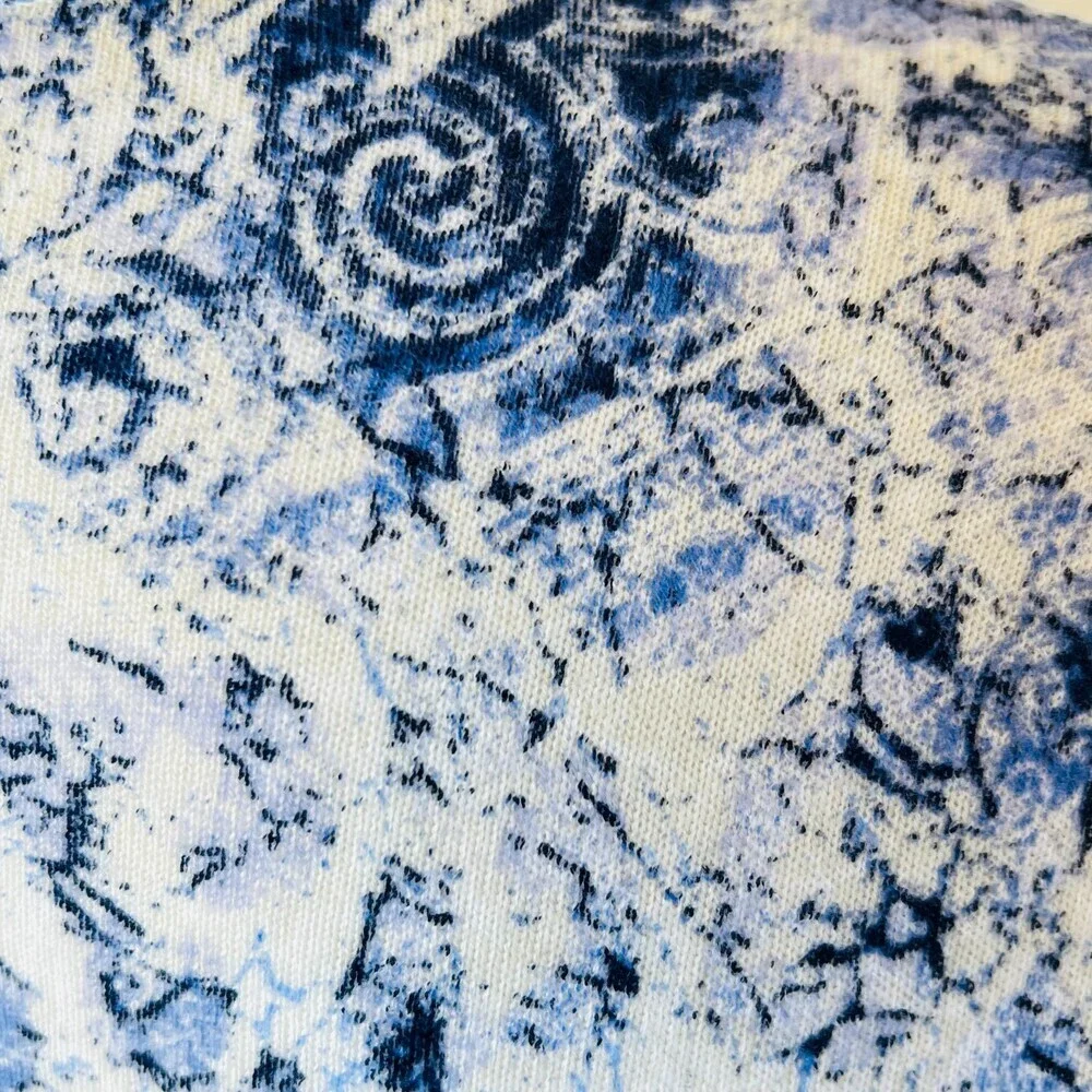 Chico's Sweater Tunic Womens S Blue Cream Abstract Roccoco Animal Print 3/4 Slve